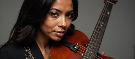 A beautiful AfricanAmerican woman is shown lost in thought while enjoying music photo