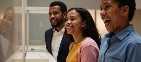 AfricanAmerican family touring a museum art showcase photo
