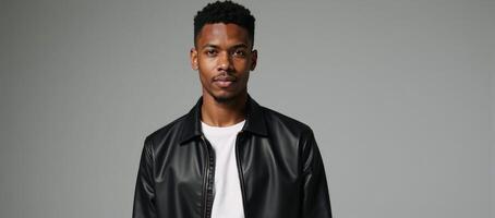 A modern confident creative AfricanAmerican young man in a portraiture setting photo