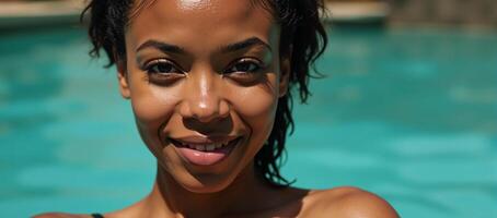 African American woman enjoying relaxation in water setting photo