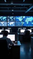 HighTech Command Centers Oversee Global Operations Global Monitoring HighTech Screens photo