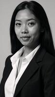 Black White portrait showcasing a beautiful African American womans flawless complexion photo
