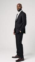 A vibrant AfricanAmerican business executive is isolated on an immaculate white background photo