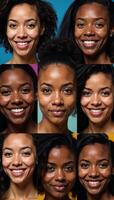 Abstract depiction of various African American female faces against an evocative backdrop photo