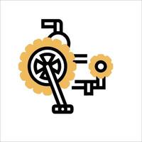 A black and yellow icon of a gear wheel vector