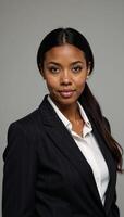 A female African American attorney judge depicted in a portraitstyle image photo