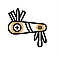 A black and yellow knife with a cross on it vector