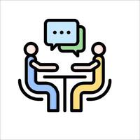 Two people sitting at a table with a speech bubble above them vector