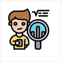 A man holding a magnifying glass and looking at a graph vector