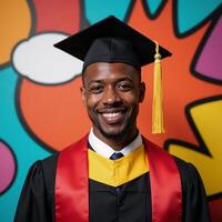 Pop Art portrait featuring an African American graduate in colorful retrocomic style against a vibrant background photo