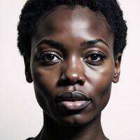 Collage featuring an abstract white backdrop and a Black African American womans portrait photo