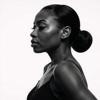Isolated profile art showcasing an African American woman with fashionable attire photo
