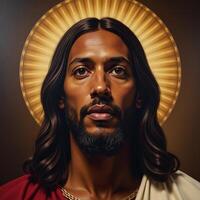 A closeup portrait depicts African American Arts interpretation of Christ photo