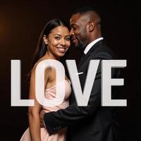 African American couple embracing with LOVE displayed graphically photo