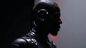 AfricanAmerican Cyborg Android Character Design Futuristic Robot photo