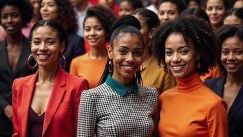 Diverse AfricanAmerican group showcasing various hair styles fashions and colorful attire photo