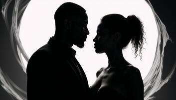 Dark fantasythemed rendering depicting an African American couple in black and white attire photo