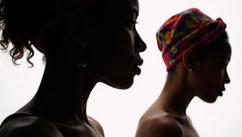 Isolated portrait featuring profiles of African American women wearing headwraps and earrings in a contemporary fashion style photo