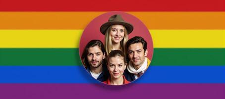 European Unionthemed backdrop with an illustration of the LGBTQ symbol photo