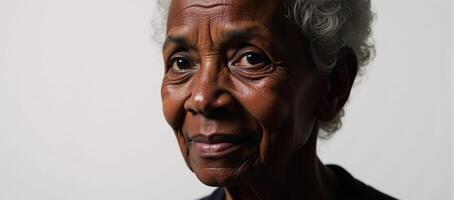 Elder African American woman struggling with Dementia and Alzheimersrelated disorders due to her deteriorating cognitive condition photo