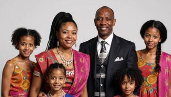 Traditional attire donned by an intergenerational AfricanAmerican family photo