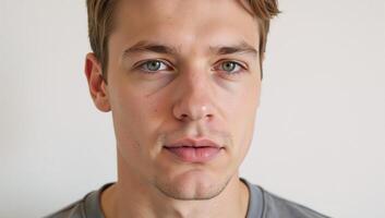 Closeup portrait of a flamboyant blonde man with plump lips photo