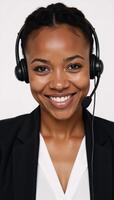 A supportive agent Smiling AfricanAmerican lady wearing a headset photo
