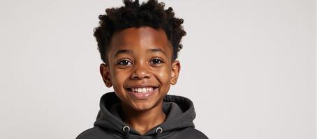 A striking African American teenage character is depicted wearing a hoodie against a clean white backdrop in animated art form photo