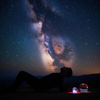 Dreaminspired portrait featuring an astral silhouette of an African American man beneath starry skies with fortune telling connotations photo