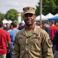 joyful tribute to AfricanAmerican veteran showcasing his pride and festive spirit while in military attire photo