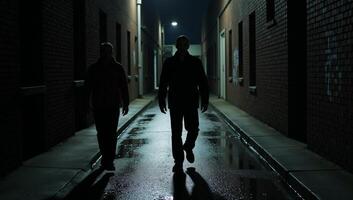 Shadows move through a rainsoaked dangerous urban landscape at night photo