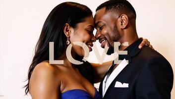 African American couple embracing with LOVE displayed graphically photo