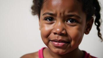 Painting depicting closeup image of young crying African American girl with pigtails photo