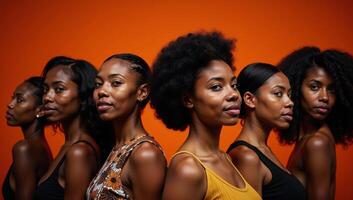 African American group on an orange backdrop Profile View photo