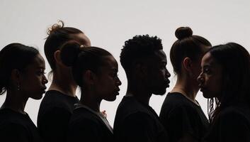 A silhouette portrait features diverse Black faces in profile honoring Black History Month photo