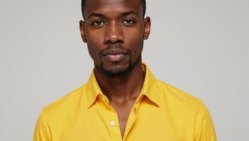 A lively image featuring a youthful African American man in a bright yellow top photo