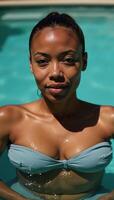 African American woman enjoying relaxation in water setting photo