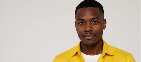 A lively image featuring a youthful African American man in a bright yellow top photo