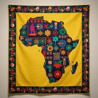 A vibrant handcrafted quilt showcasing African American culture with symbolic color palettes and patterns photo