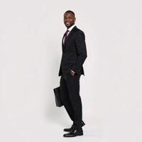 A vibrant AfricanAmerican business executive is isolated on an immaculate white background photo