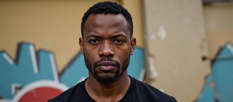 African American Man Portrayed against Grungy Backdrop Portrait photo