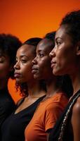 African American group on an orange backdrop Profile View photo