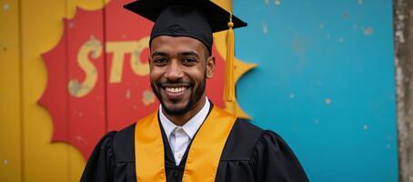 Pop Art portrait featuring an African American graduate in colorful retrocomic style against a vibrant background photo
