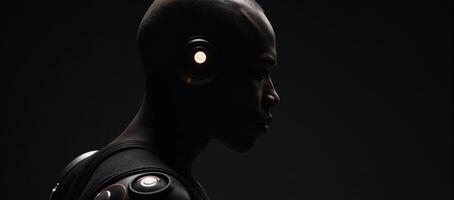 AfricanAmerican Cyborg Android Character Design Futuristic Robot photo