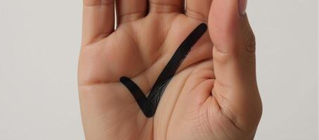 AfricanAmerican hand with check mark symbol photo
