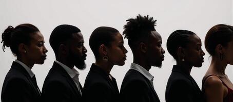 A silhouette portrait features diverse Black faces in profile honoring Black History Month photo
