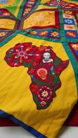 A vibrant handcrafted quilt showcasing African American culture with symbolic color palettes and patterns photo