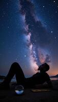 Dreaminspired portrait featuring an astral silhouette of an African American man beneath starry skies with fortune telling connotations photo