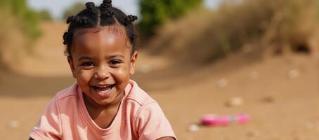 juguetón joven africano americano niño con infeccioso energía foto