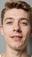 Closeup portrait of a flamboyant blonde man with plump lips photo